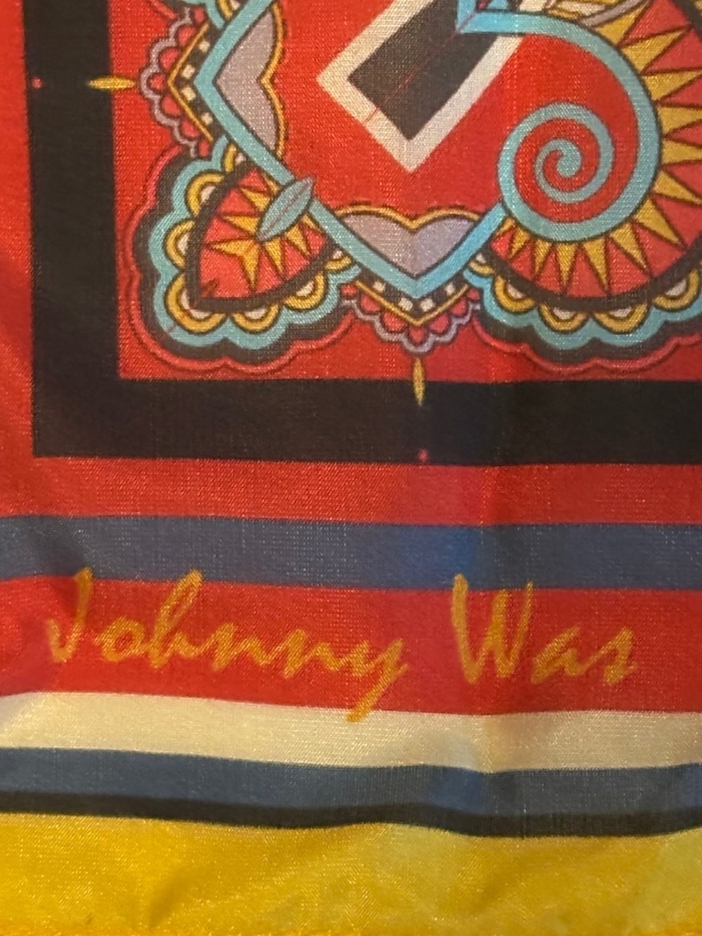 Johnny Was 100% Hillan Silk Dragon & Floral Print Tassel Scarf, approx. 43"X 43" - Picture 6 of 15